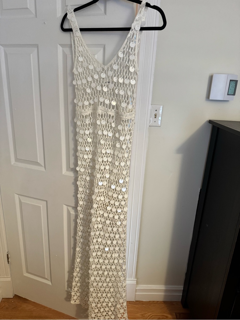 superdown Cream Crochet Sequin Maxi Swim Coverup